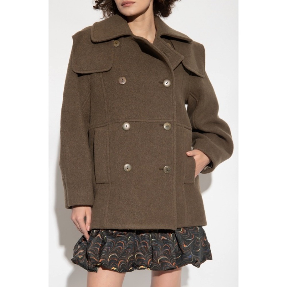 ULLA JOHNSON Giada Peacoat Alpaca Blend Double Breasted Coat Women's M Military